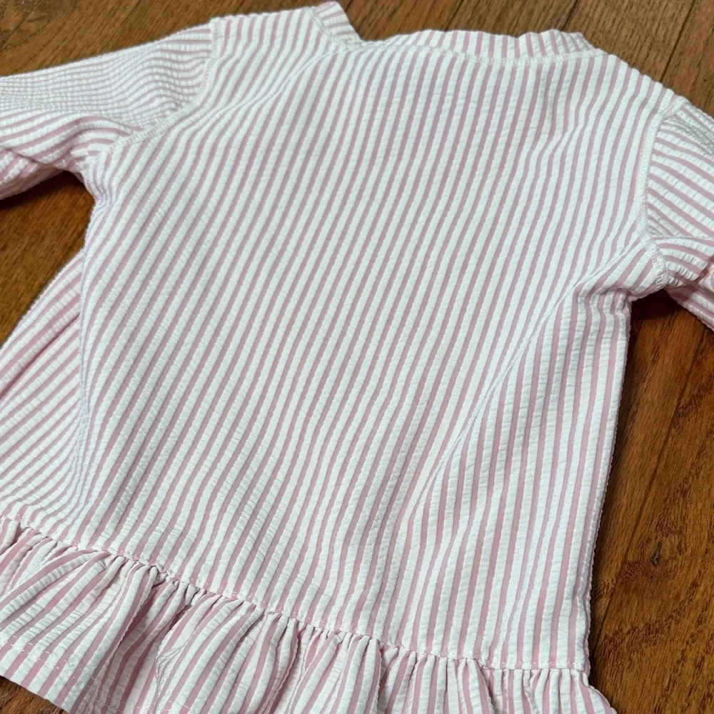 Kids Pink Striped Ruffle Rash Guard Swim Top with Flamingo Briefs ruffle butt